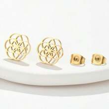 1 Paar Edelstahl Cut Out geometrische Blumen Ohrringe, süße runde Titan-Stahl Ohrringe, 304 Hypoallergen Ohrringe für Frauen, geeignet für den täglichen Gebrauch, Festivals und Dates, perfektes Geschenk für Freunde und Familie