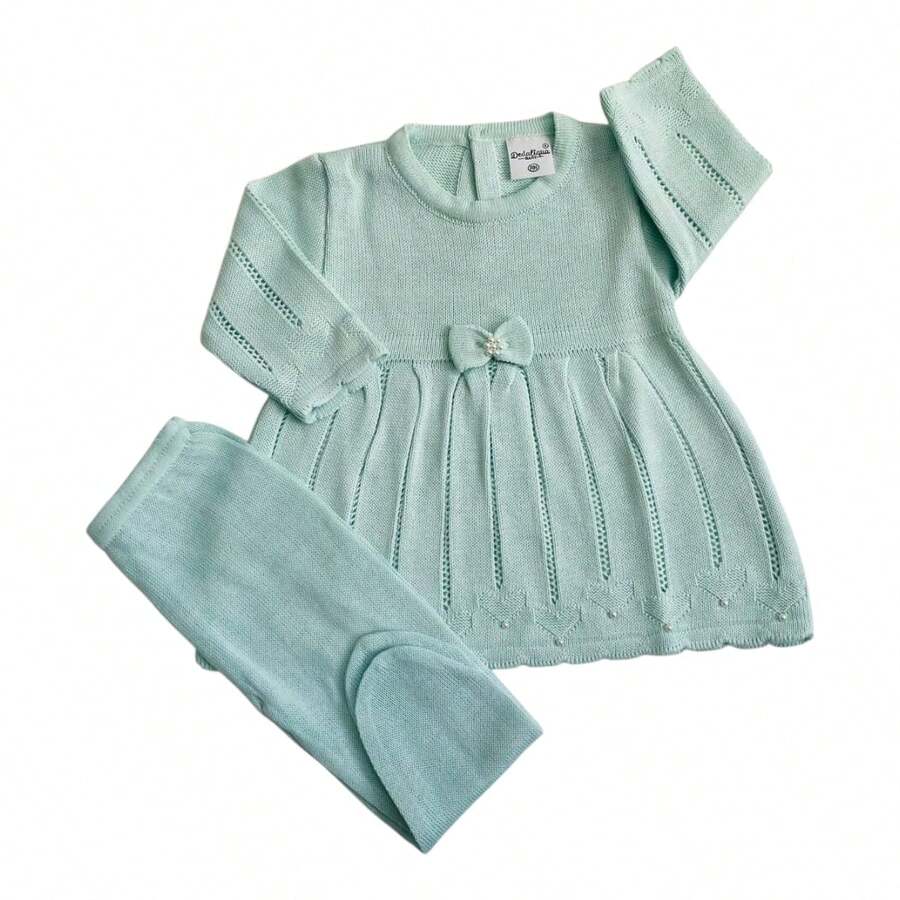 Newborn Baby Knitted Dress - Verde - Ver 1