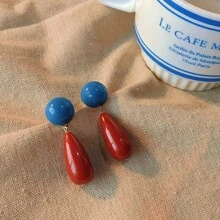 1 Paar vintage Farbblock-Wassertropfen-Ohrringe im Hong Kong-Stil, modische, übertriebene Ohrringe aus Kunstharz mit rundem geometrischem Design für Frauen