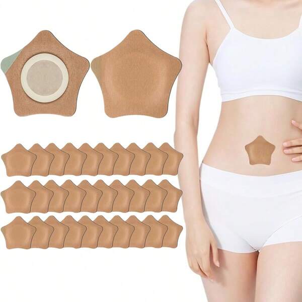 30pcs Disposable Castor Oil Sticker, Self-Adhesive, Highly Absorbent, Leak Proof, Portable, Belly Sticker (Oil-Free) (Star Shaped, Skin Color)