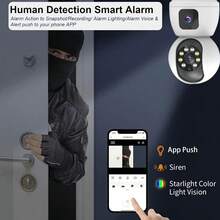 3MP 双镜头安全摄像头,迷你间谍摄像头,3MP 高清智能摄像头,WiFi 室内摄像头,用于家庭安全,360° 视图,自动跟踪,人体检测,彩色夜视,24/7 全天候录制,球形设计带运动传感器警报,双向音频,AI 人脸检测录制 - 白色 - 查看 6