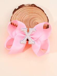 1 pieza Clips para el cabello con moños y letras del abecedario de color rosa para niñas, clips de pelo con lazo y decoración de perlas en forma de letras, accesorios de moda con pinzas de cocodrilo para regalos de fiesta y uso diario - Rosa - Ver 34