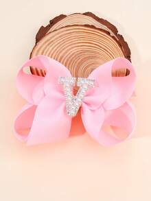 1 pieza Clips para el cabello con moños y letras del abecedario de color rosa para niñas, clips de pelo con lazo y decoración de perlas en forma de letras, accesorios de moda con pinzas de cocodrilo para regalos de fiesta y uso diario - Rosa - Ver 19