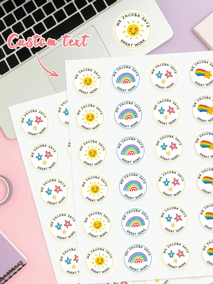 Excellent Student Stickers, Personalized Teacher Stickers, Praise Stickers, Teacher Name Stickers, Back To School Stickers. Personalized Stickers, Praise Stickers, Sticker Sets. School Stickers - Multicolor - View 1