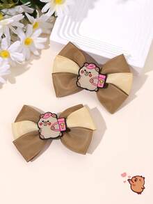 2pcs Capybara Hair Bows For Girls Beige Brown Grosgrain Ribbon Bow Alligator Clips With Capybara Accessory Cute Capybara Bow Hair Clips Adorable Animal Bow Barrettes Teens Hair Accessories