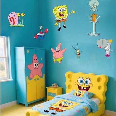 SpongeBob SquarePants 1 miếng dán tường hoạt hình theo chủ đề, chất liệu PVC chống thấm nước, tự dính cho cửa kính phòng ngủ, miếng dán hoạt hình siêu dày, miếng dán trang trí sáng tạo phù hợp cho phòng ngủ, phòng khách, phòng học, đám cưới, phòng ăn, phòng làm việc, lễ tốt nghiệp, tiệc sinh nhật, Ngày của Mẹ và tiệc Phục sinh.