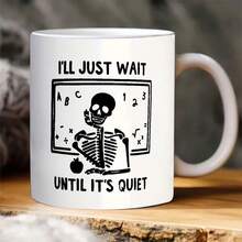 1 Stück leise Lehrer Keramik Kaffeetasse, Doppelseitiges Design für kalte und heiße Getränke, weiße Teetasse, Schreibtisch Dekoration, interessantes Geschenk für Lehrer, Getränkegeschirr, Party Tasse, Küchenutensilien