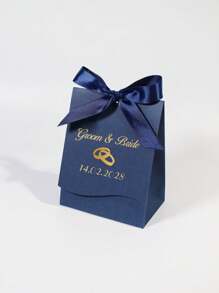 5/10/50pcs Wedding Gift Box With Ribbon & Gold Rings Design – Romantic Favor Box For Bride & Groom, Candy Box For Reception, Engagement Party, Valentine's Wedding Packaging In Red & Green, Elegant Guest Thank You Box