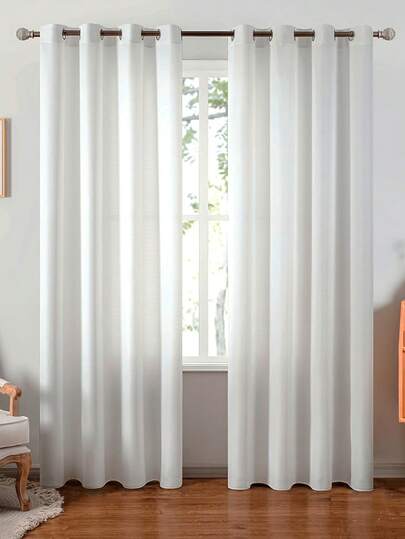 半片白色亚麻质感薄纱窗帘 - 轻盈透气，顶部带孔眼，方便悬挂，是客厅和卧室装饰的理想之选。