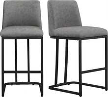 Counter Height Bar Stools 24'' Bar Stools Set Of 2 Leather Bar Chairs Modern Upholstered Barstools With Back For Kitchen Counter Gray - 灰色 - 查看 1