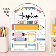 1pc, Customizable Back To School Decoration Board With Name, First Day Of School Date, Student Return Sign, First Day Clock, Apple, Colored Pencils, Flags, Scissors Design Wooden Back To School Gift, Back To School Season