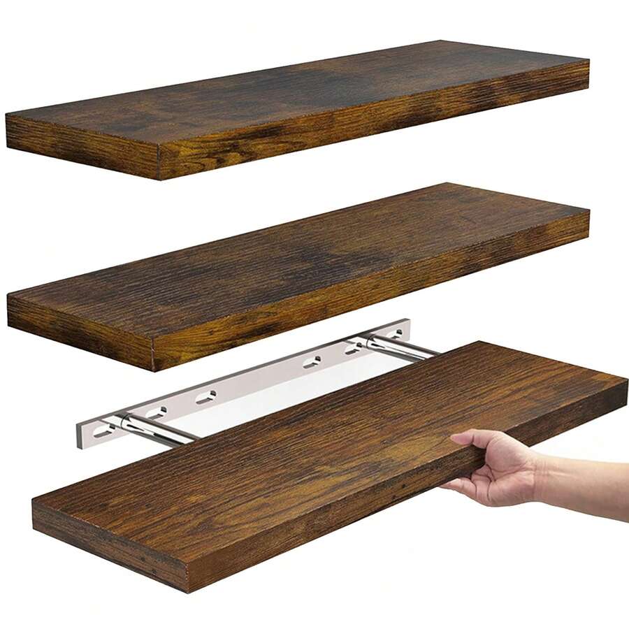3 Pack Floating Shelves Wall Mounted Rustic Wood Shelves For Living Room Bedroom Kitchen - Multicolor - View 1