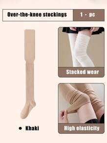 1 Pair White Over-The-Knee Socks For Women, Solid Color Thigh High Stockings, Versatile, Long Tube Socks To Pair With Boots, Spring & Autumn