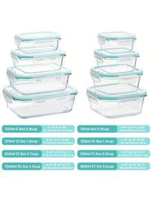 Juego de 8 recipientes de vidrio para almacenar alimentos: lonchera aislada, lonchera, lonchera bento a prueba de fugas con tapa con cierre, lavado a mano, apto para microondas, horno y refrigerador. - Transparente - Ver 2