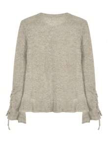 秋季长袖针织开衫上衣，简约设计修身叠穿套头衫 - 卡其色 - 查看 9