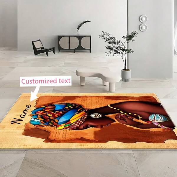 1 peça de tapete personalizado com nome personalizado e retrato vintage impresso digitalmente, adequado para sala de estar, quarto, área externa