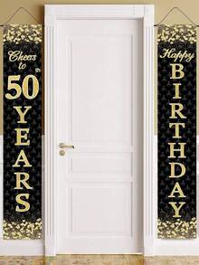 2pcs 18th/30th/40th/50th/60th/70th/80th Happy Birthday Flag Banner Couplet, Gatepost Couplet, Black Gold Broken Diamond Shining Theme 18/30/40/50/60/70/80 Years Old Birthday Party Arrangement Decoration Bunting, Indoor Yard Hanging Birthday Flag, Party Shooting Props Decoration, Birthday Party Flag Decor, Polyester Door Hanging - Black Gold - View 5