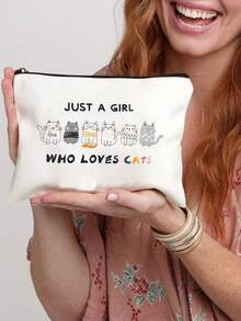 1 件女士猫咪化妆包，可爱猫咪主题女孩礼物，小型猫咪爱好者旅行化妆包，青少年女儿姐妹拉链袋，有趣的猫咪物品生日圣诞节装饰旅行必需品假期暑假返校学校用品包学校旅行包女士化妆包旅行用品 - 米色 - 查看 2