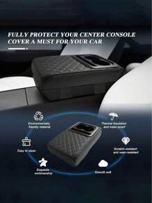 1PC Car Center Console Armrest Pillow With Cup Holder, Leather Middle Console Protection Cushion With Phone Holder, Memory Foam Auto Arm Rest Box Cover, Universal Vehicle Accessories (Textures)