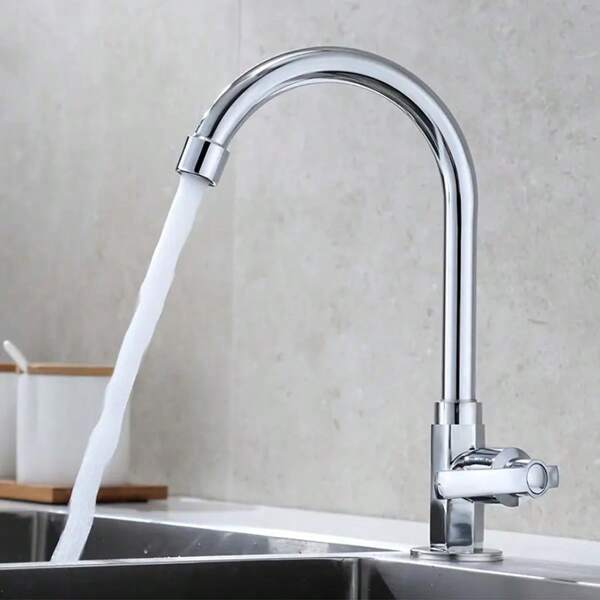 Single Cold Kitchen Faucet - Chrome Plated Stainless Steel, Water Saving Design, Easy One-Hand Operation, Perfect For RV, Utility Room And Outdoor Garden, Garden Watering | Modern Kitchen Faucet | Stainless Steel Valve