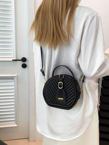 Women Mini Small Round Bag Crocodile Handbag Retro Crossbody Bag - Black - View 2