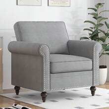 Modern Linen Single Sofa Chair With Armrest, Small Couchs For Living Room, 1-Seater Sofa For Apartment, Small Spaces, Bedroom,Light Grey - Light Grey - View 2