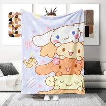 Sanrio Mehrfarbige Jellybean Corgi Hund Anime Decke - Gestrickte Polyester Fleece, modernes digitales Druckbild, Cartoon Thema, Sanrio Kitty Merchandise, gemütliche Ganzjahres Heim Dekor Tagesdecke, maschinenwaschbar