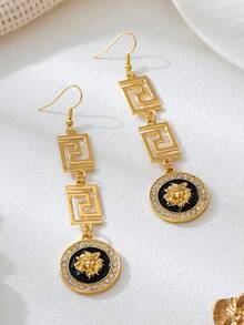 1pc Retro Zinc Alloy Geometric Pattern Rhinestone Inlaid Lion Head Pendant, Suitable For Women Anklet, Bracelet, Necklace, Earrings, Casual Beach Holiday Wear - Yellow Gold - View 14