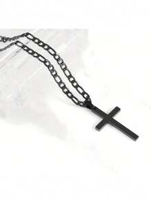 1pc Unisex Italian Cross Pendant Necklace, 3D Cut High Polish Cuban Chain Necklace, Suitable For Daily Wear, Gift For Birthday, Valentine's Day, Party