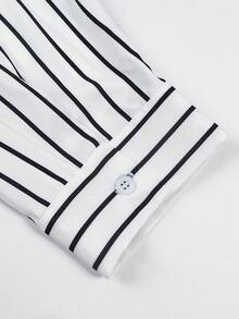 ii Plus Size Women's Long Sleeve Single Breasted Stylish Minimalist Striped Longline Shirt