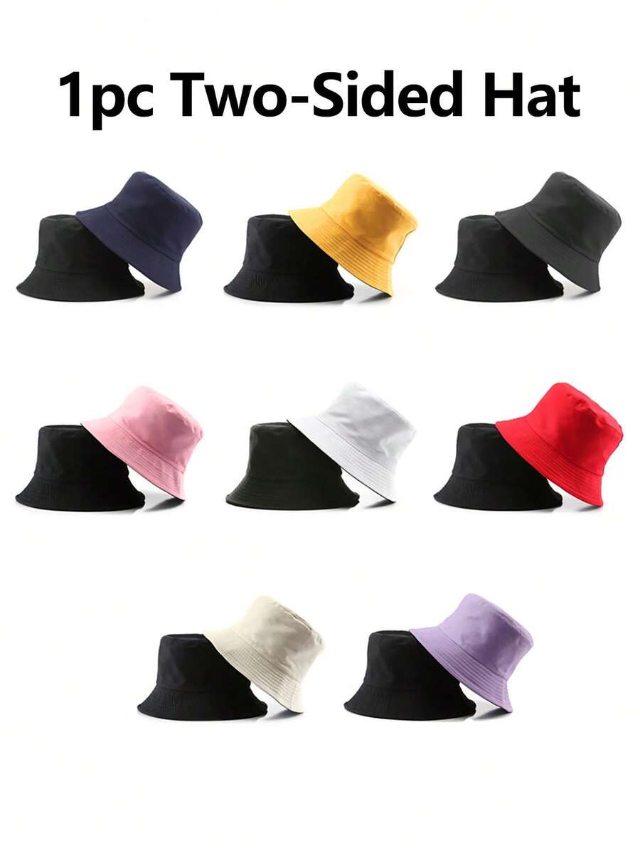 1 件男女通用双面纯色户外太阳帽，时尚渔夫帽适合徒步旅行、钓鱼和其他夏季户外活动