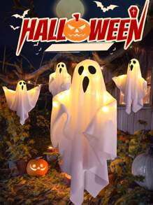 1pc/White Halloween Hanging Ghost LED Lights Decorations, LED Lights Indoor Wall Decorations, Bedroom Outdoor Party Garden Decorations Decorations Front Porch Patio Scary Cute Spooky Halloween LED Lights Decorative Supplies, Halloween Perfect Gift Set