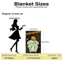 Sanrio 1 Stück Halloween Pudding Hund Anime Decke - gestrickte Polyester Plüsch, moderne digitale Bedruckung, Cartoon-Thema, komfortable Heimdekoration Bettwäsche für alle Jahreszeiten, maschinenwaschbar