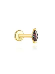 1 chiếc khuyên tai đá mắt ngựa cầu vồng 925 bằng bạc Sterling dành cho nữ khuyên tai phẳng trang sức tối giản quà tặng sụn xoắn cho tiệc cưới của cô ấy trang sức cao cấp - Vàng - Xem 20