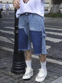 Pantalones cortos de mezclilla de pierna recta, jeans desteñidos con parches, conjunto de moda informal como regalo, adecuado para el verano