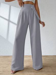 A&DD MODA, REF: AS1248 Wide Leg Pants With Elastic Waistband, Elegant And Sophisticated, Bell-Bottom Modeling, High Waist, Tailored, Casual And Formal Look, Comfortable And Stylish, Light And Comfortable Fabric, Ideal For Casual And Glamorous Occasions. ✨ - 淺灰色 - 查看 5