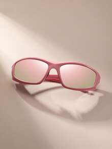 1 件女士粉色环绕式时尚 Y2K 风格户外运动个性化时尚眼镜，适合日常通勤、音乐节、狂欢派对