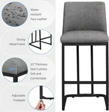 Counter Height Bar Stools 24'' Bar Stools Set Of 2 Leather Bar Chairs Modern Upholstered Barstools With Back For Kitchen Counter Gray - 灰色 - 查看 8
