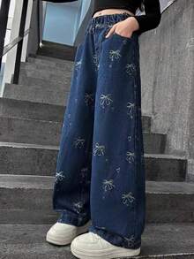 Girls Autumn New Loose Straight Leg Jeans, 2025 New Design Children Wide Leg Denim Pants For OlderTween Girls