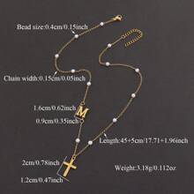 1 pièce Nouveau collier avec pendentif croix initiale classique et chaîne de perles pour femmes