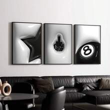 1/3 件无框黑星 8 球墙壁艺术海报帆布印刷极简主义酷炫城市街头艺术时髦画作适用于宿舍、客厅、卧室、现代家居装饰、男士礼物 - 彩色 - 查看 2