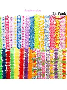 12 件装/24 件装夏威夷花环项链 - 散装热带花环，适合卢奥派对和海滩婚礼（鲜艳的芙蓉花和鸡蛋花混合色） - 彩色 - 查看 8