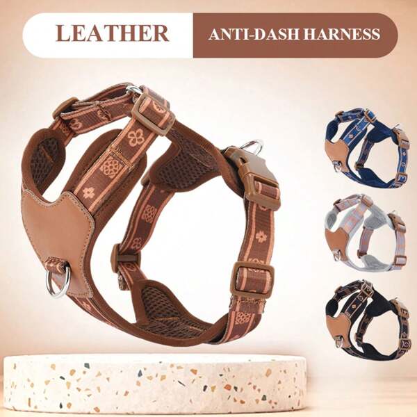 Classic Floral Adjustable Printed Webbing Pet Harness, Double-Layer Fabric, 4-Point Adjustable, Anti-Burst And Escape-Proof Dog Chest Harness