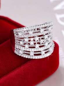 خاتم خطوبة فاخر وأنيق من الزركونيا، قطعة واحدة