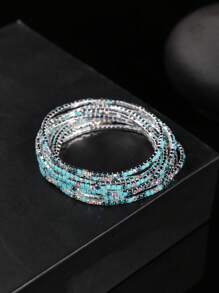 10 pièces/set Bracelet élastique à billes de cristal colorées sur un seul rang, design unique et élégant