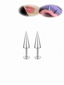 2pcs Punk Style Rivet Stud Earrings, Cartilage Tragus Lip Piercings - Silver - View 9