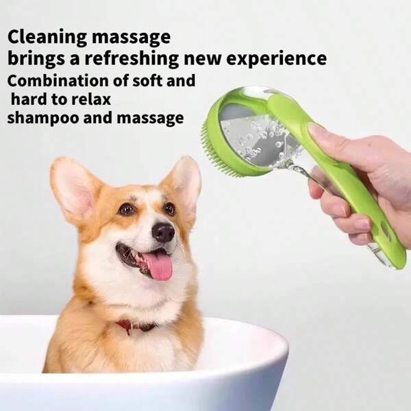 New Long Handle Silicone Pet Bath Brush, Dog/Cat Shower Massage Grooming Brush, Essential Bath & Shampoo Accessories