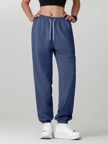 1 条女式纯色休闲口袋裤，适合徒步旅行、旅行、锻炼、跑步、骑自行车、运动 - 藏蓝色 - 查看 6