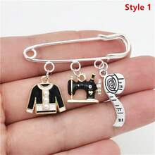 时尚剪刀服装缝纫机卷尺胸针珠宝设计师礼品 - 復古銀色 - 查看 13