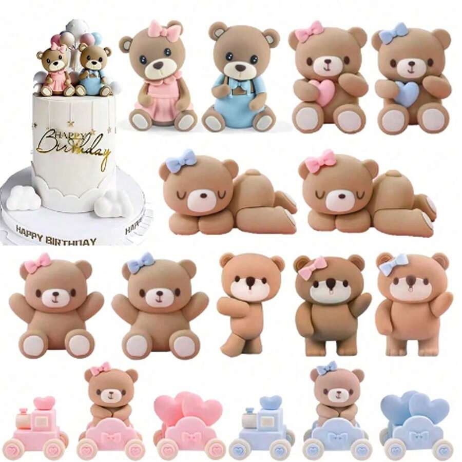 1 Pc Cake Decoration Small Bear Cake Topper, Figurine Bear, Mini Bear Doll Cake Decoration, Suitable For Use At Parties, Birthday Parties, Weddings, Anniversary Celebrations, And Cake Decorations